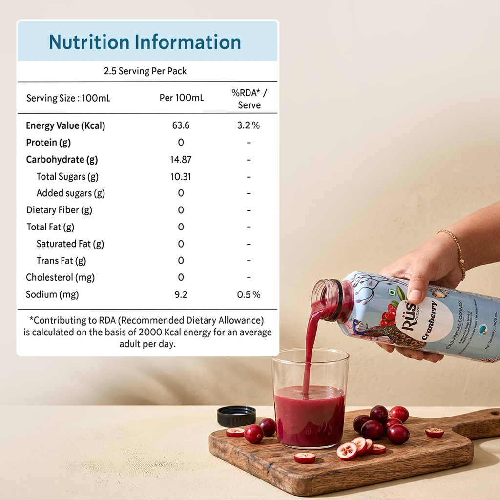 Organic Cranberry Juice | Pack of 2 x 1 L