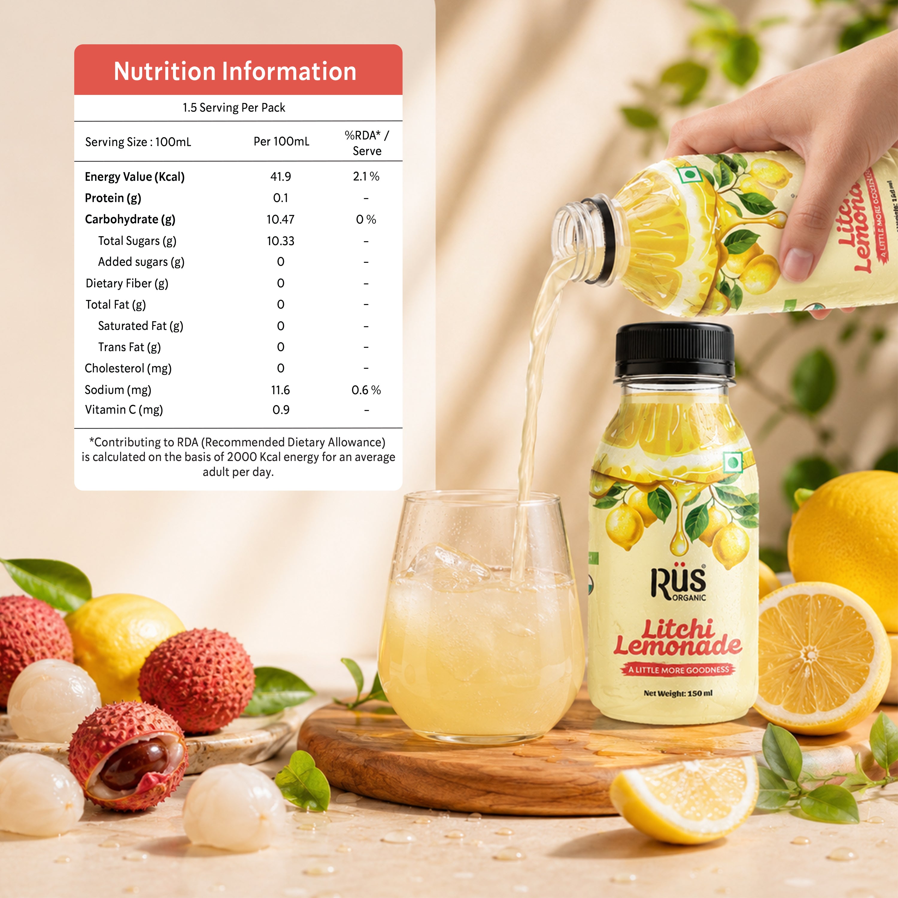 Litchi Lemonade with Vitamin C | Pack of 4 x 150 ml