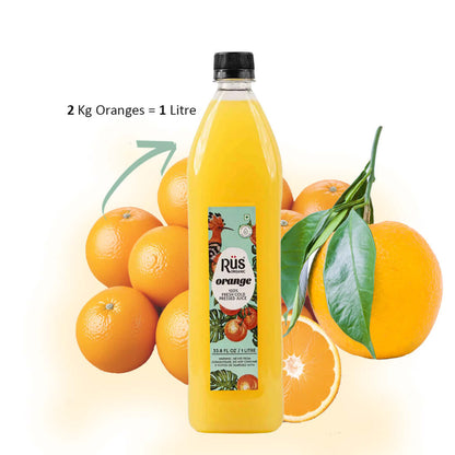 Bottle of Rus Organic Fresh Orange Juice – cold-pressed, refreshing, and 100% natural